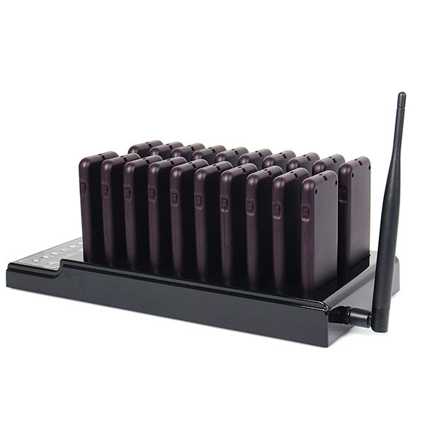 QC100 999 Channel Restaurant Wireless Paging Queuing Calling System with 20 Call Coaster Pagers, EU Plug QC100 999 Channel Restaurant Wireless Paging Queuing Calling System with 20 Call Coaster Pagers, EU Plug
